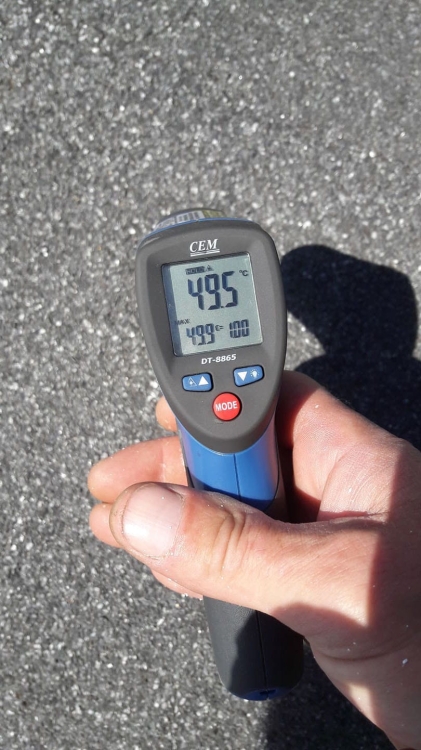 Temperatura dachu z papy przed pomalowaniem produktem Primalit UV Filtr.